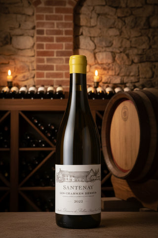 Flaske af Santenay Blanc Les Charmes Dessus 2022 fra Domaine de Bellene – tør burgundisk hvidvin fra Côte de Beaune, Frankrig