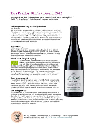 Flaske Bodegas Cano Los Prados Single Vineyard 2022 – økologisk Garnacha Tintorera fra DO Almansa, Spanien